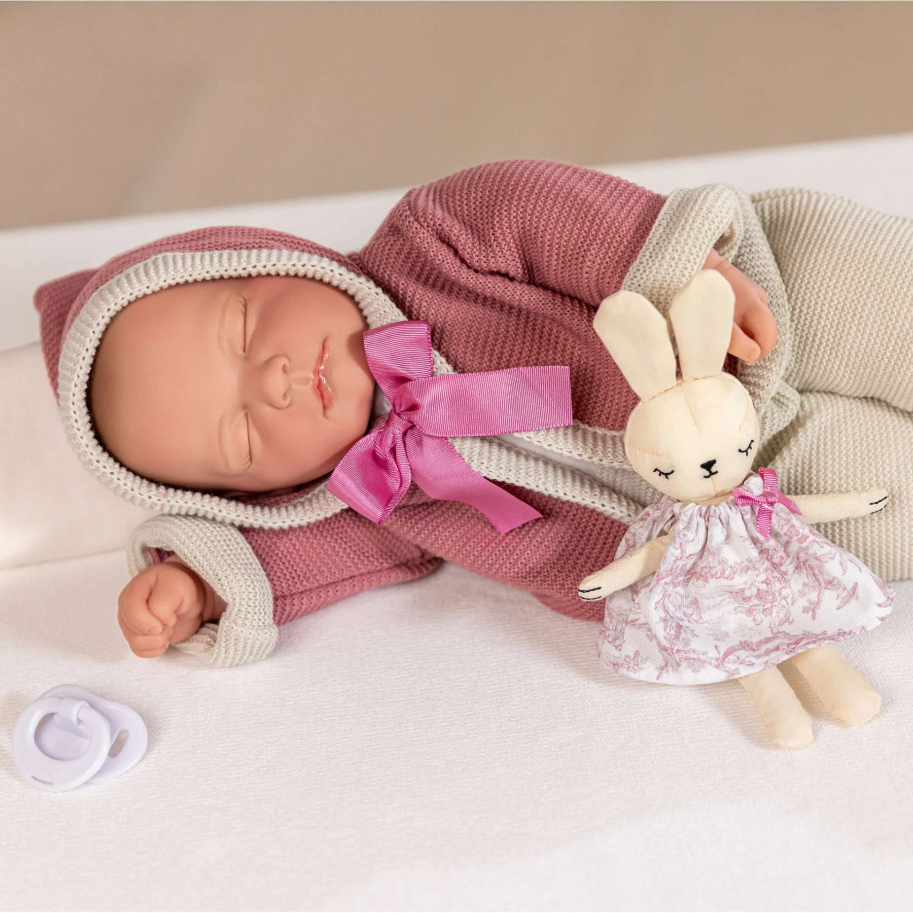 Original Handcrafted in Spain La Baby Soft Body Doll in Original Pink Collection Gift Set with Closed Eyes