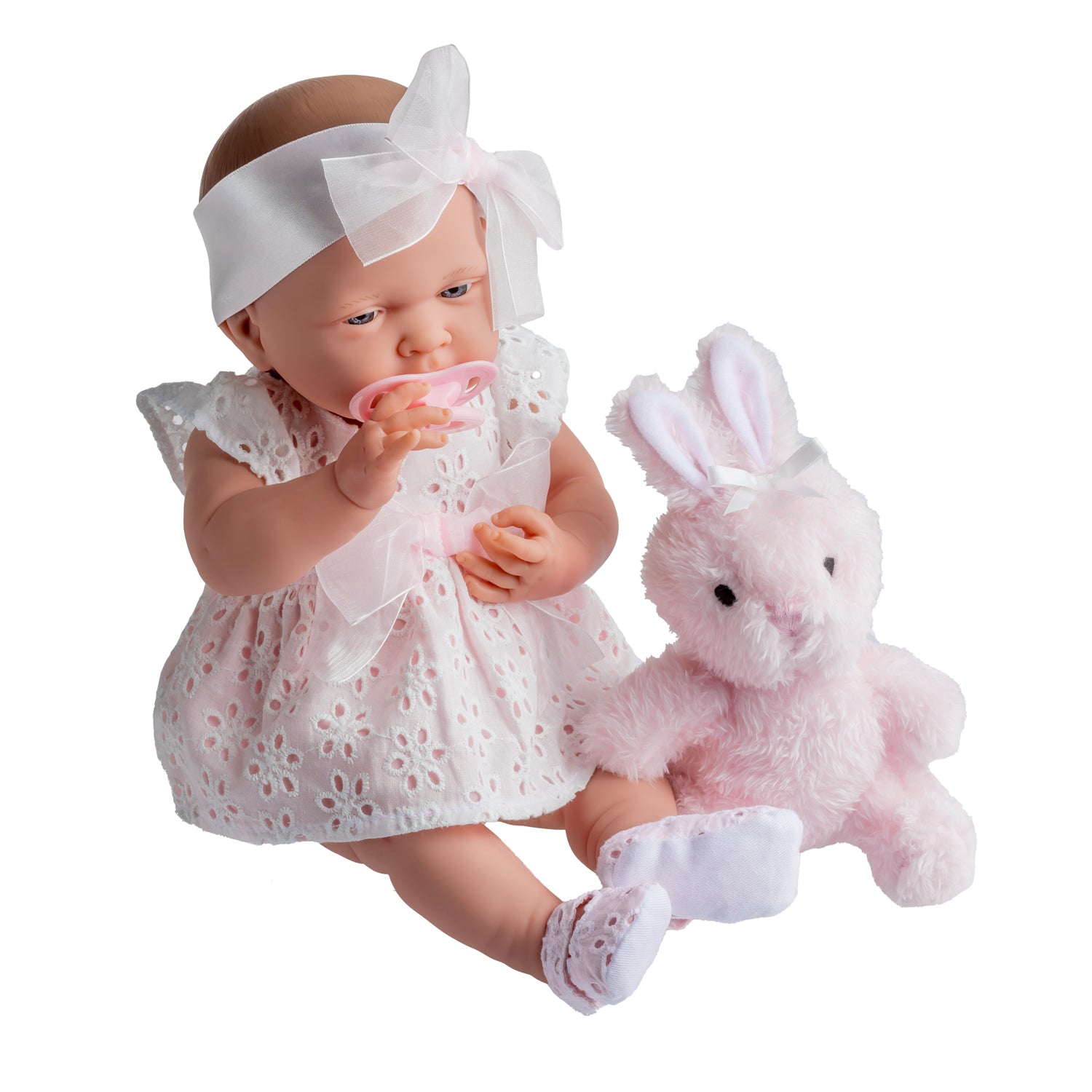 Original Handcrafted in Spain La Newborn All-Vinyl Real Girl Baby Doll Pink Ribbon Deluxe Set