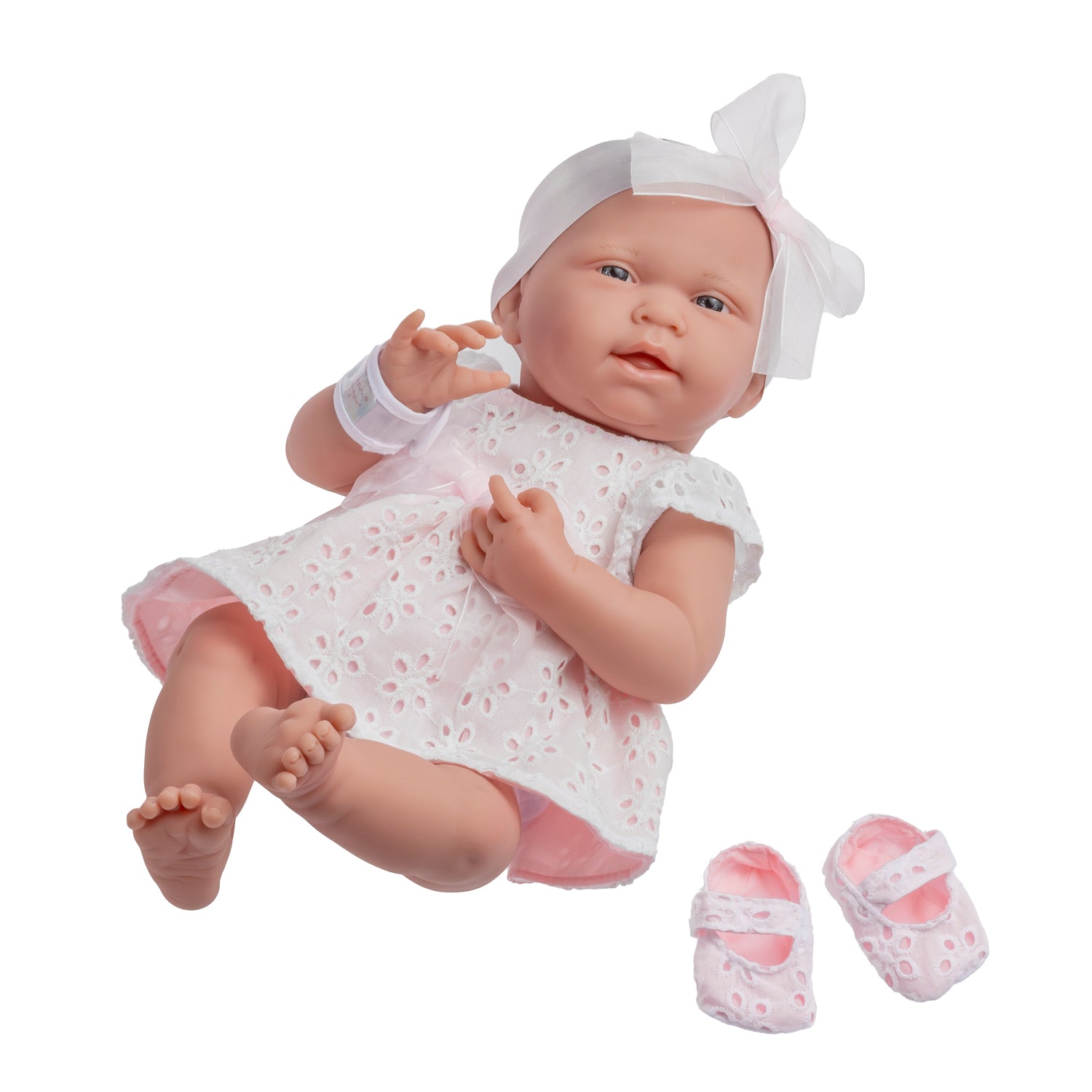 Original Handcrafted in Spain La Newborn All-Vinyl Real Girl Baby Doll Pink Ribbon Deluxe Set