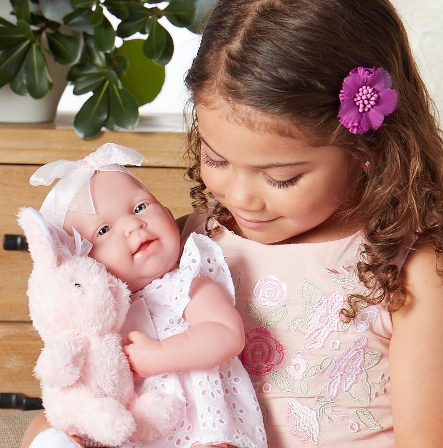 Original Handcrafted in Spain La Newborn All-Vinyl Real Girl Baby Doll Pink Ribbon Deluxe Set