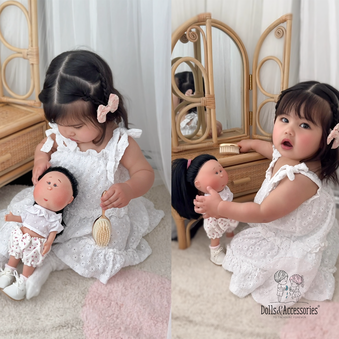 Handcrafted Collectible Mia Pink Stars Asian Ponytail Black Hair by Nines D&