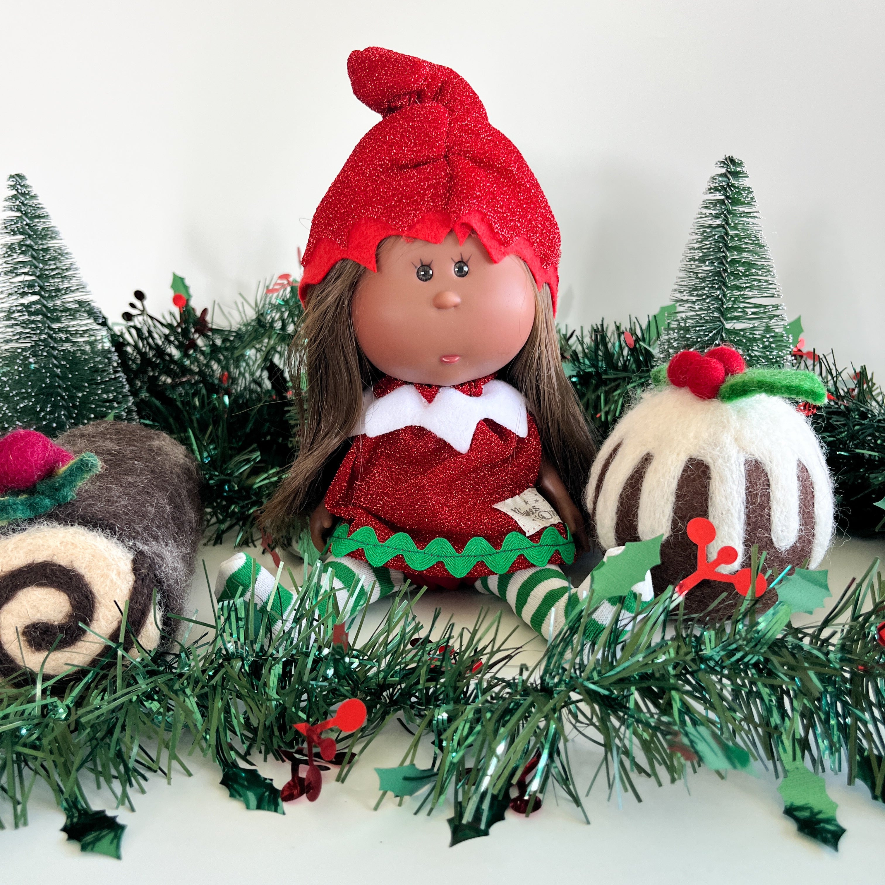 Handcrafted Collectible Little Mia Christmas Chocolate Pudding Doll by Nines D&