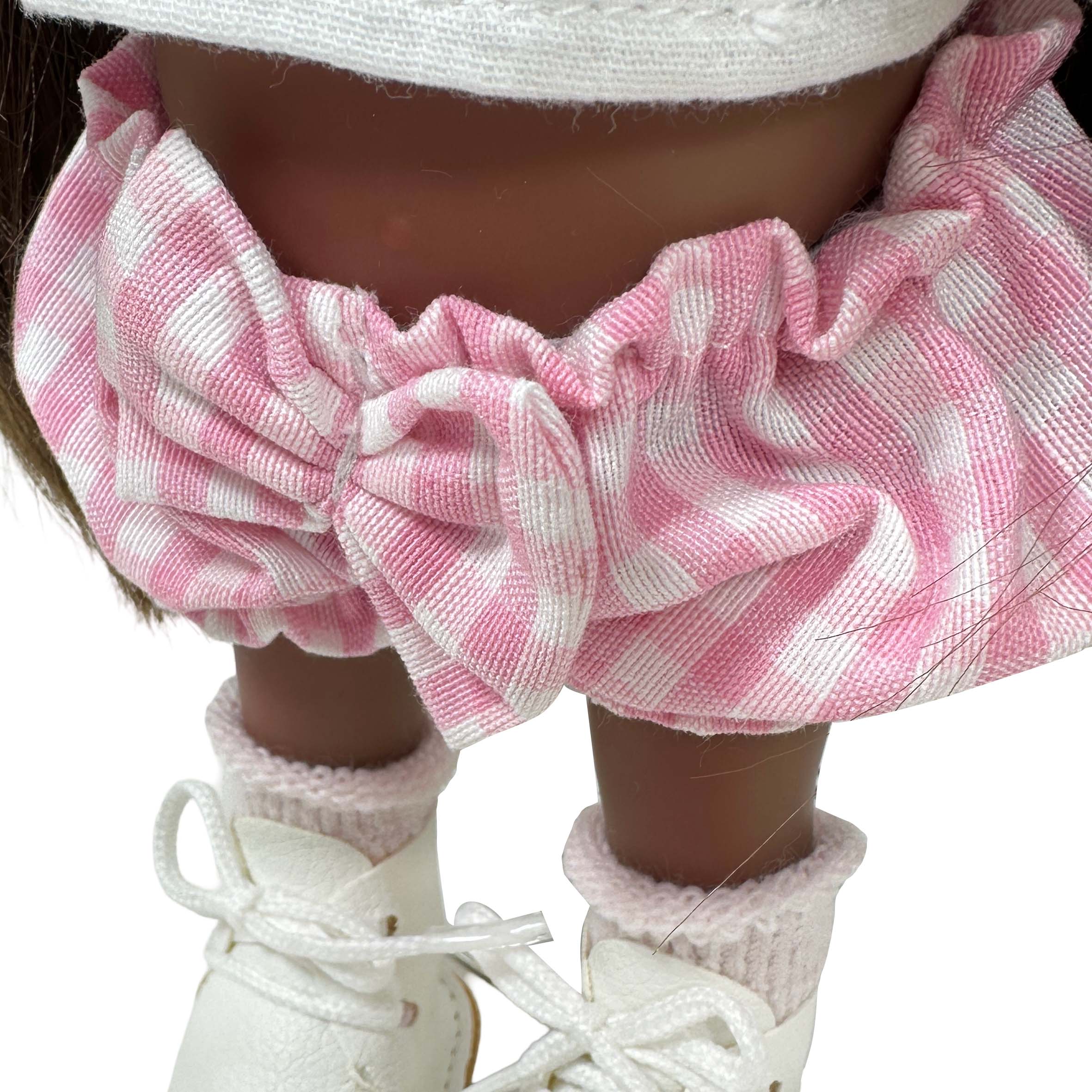 Handcrafted Collectible Mia Pink Vichy African Doll by Nines D&
