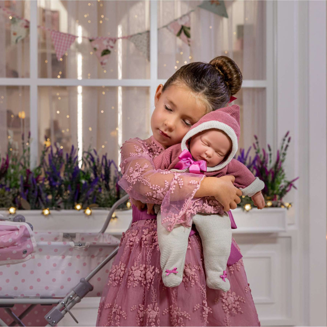 Original Handcrafted in Spain La Baby Soft Body Doll in Original Pink Collection Gift Set with Closed Eyes