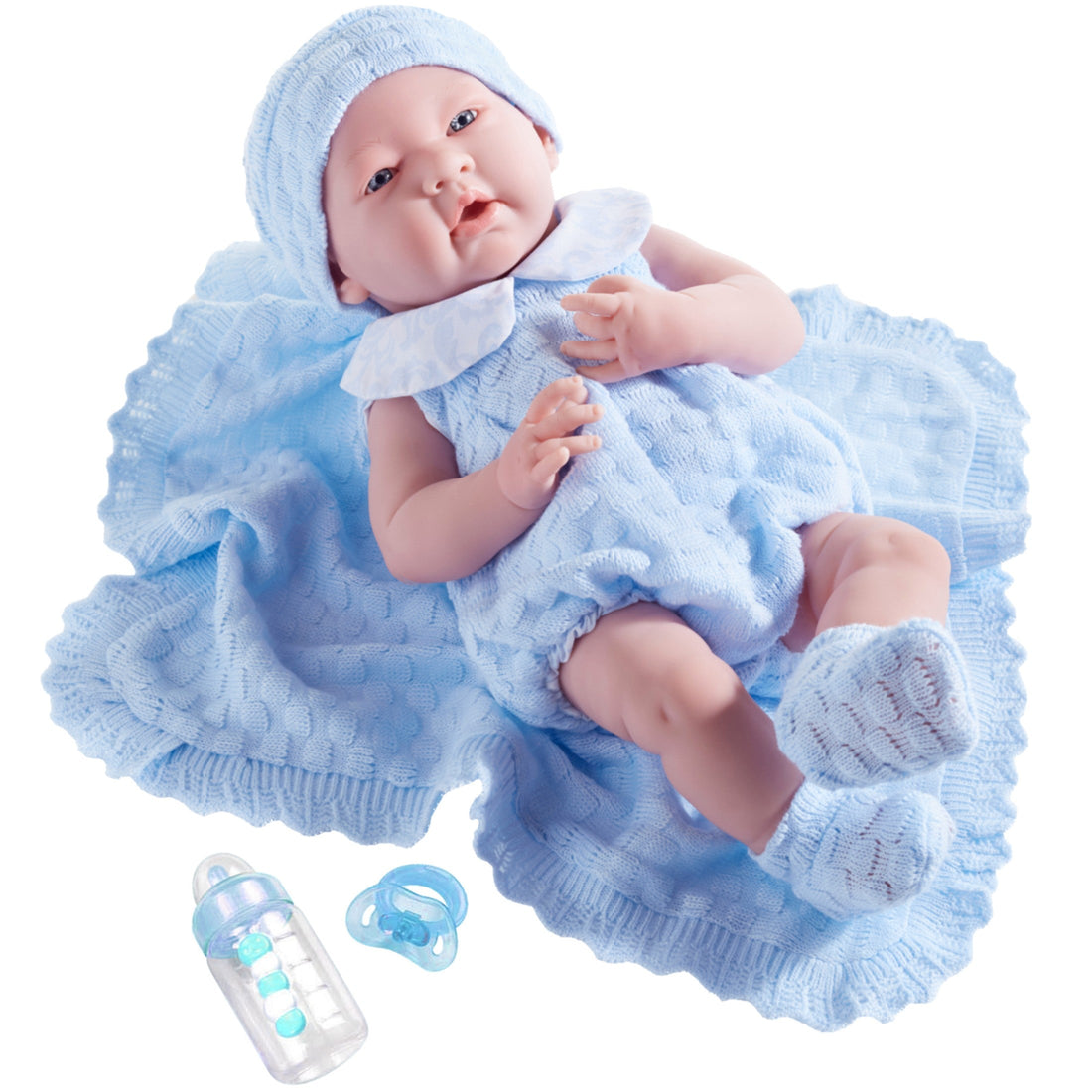 All-Vinyl La Newborn Doll in Blue knit Outfit w/ Blanket - Dolls and Accessories