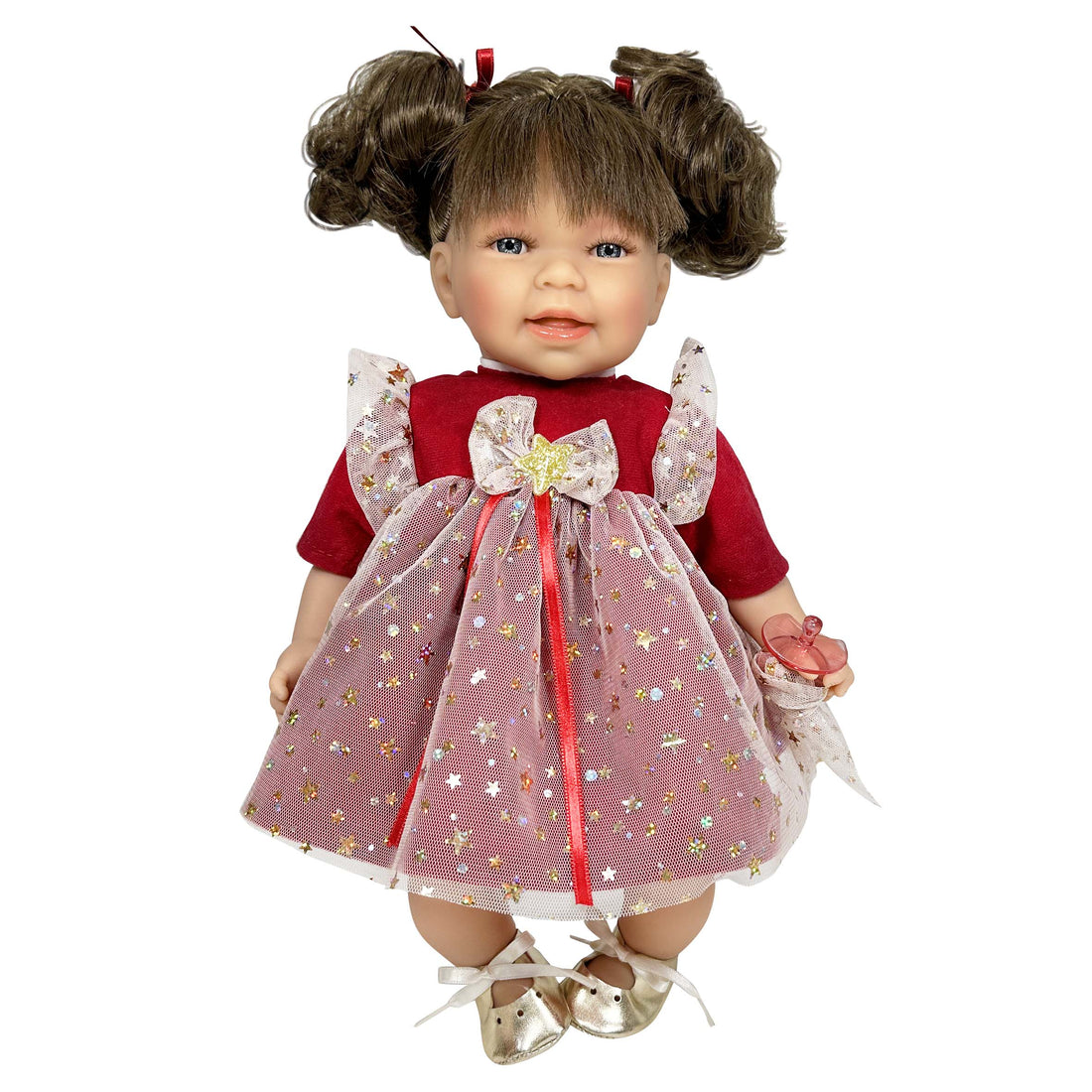 Handcrafted Little Susi Christmas Doll Brunette Red Dress by Nines D&