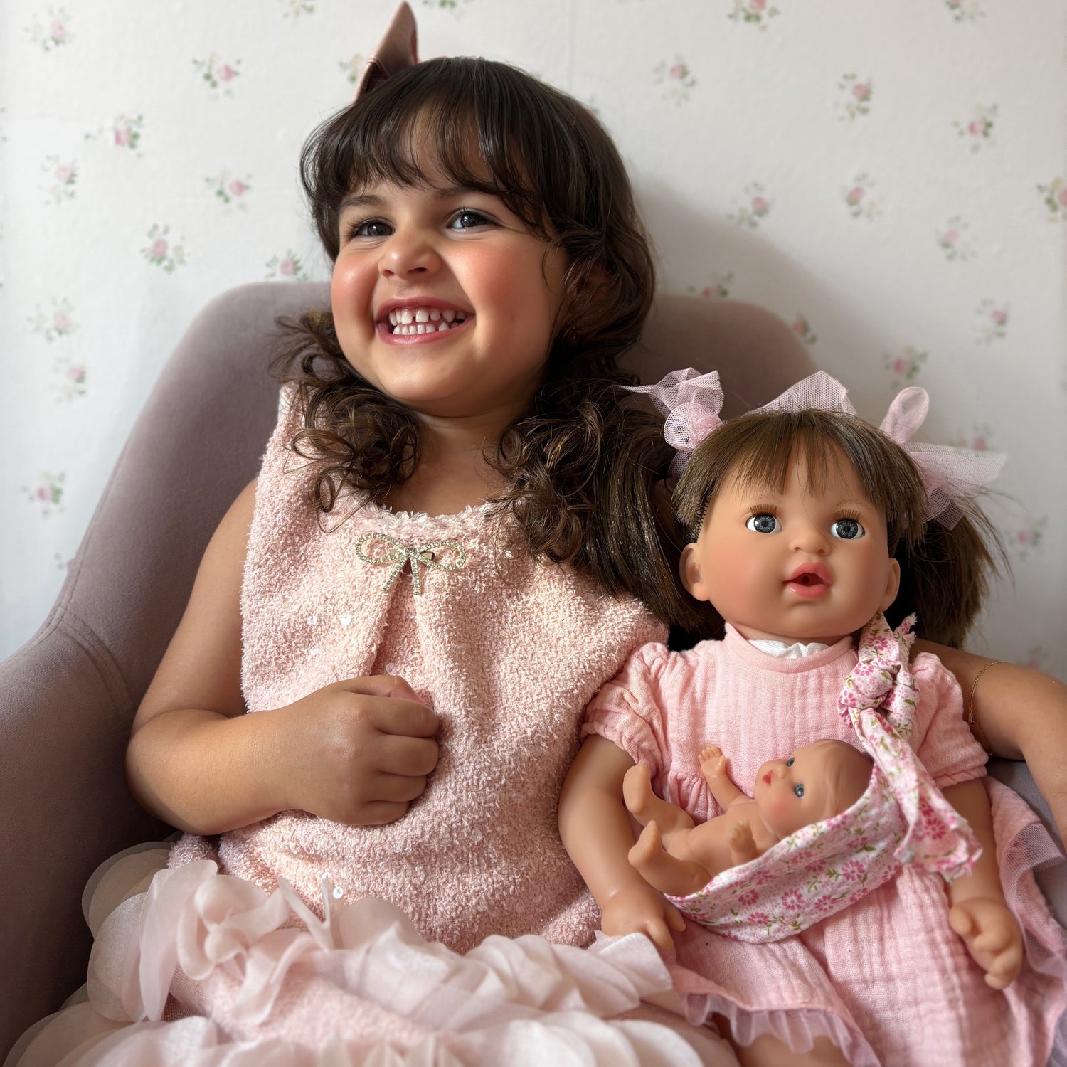 Handcrafted Baby Doll Brunette Alex with Baby by Nines d&