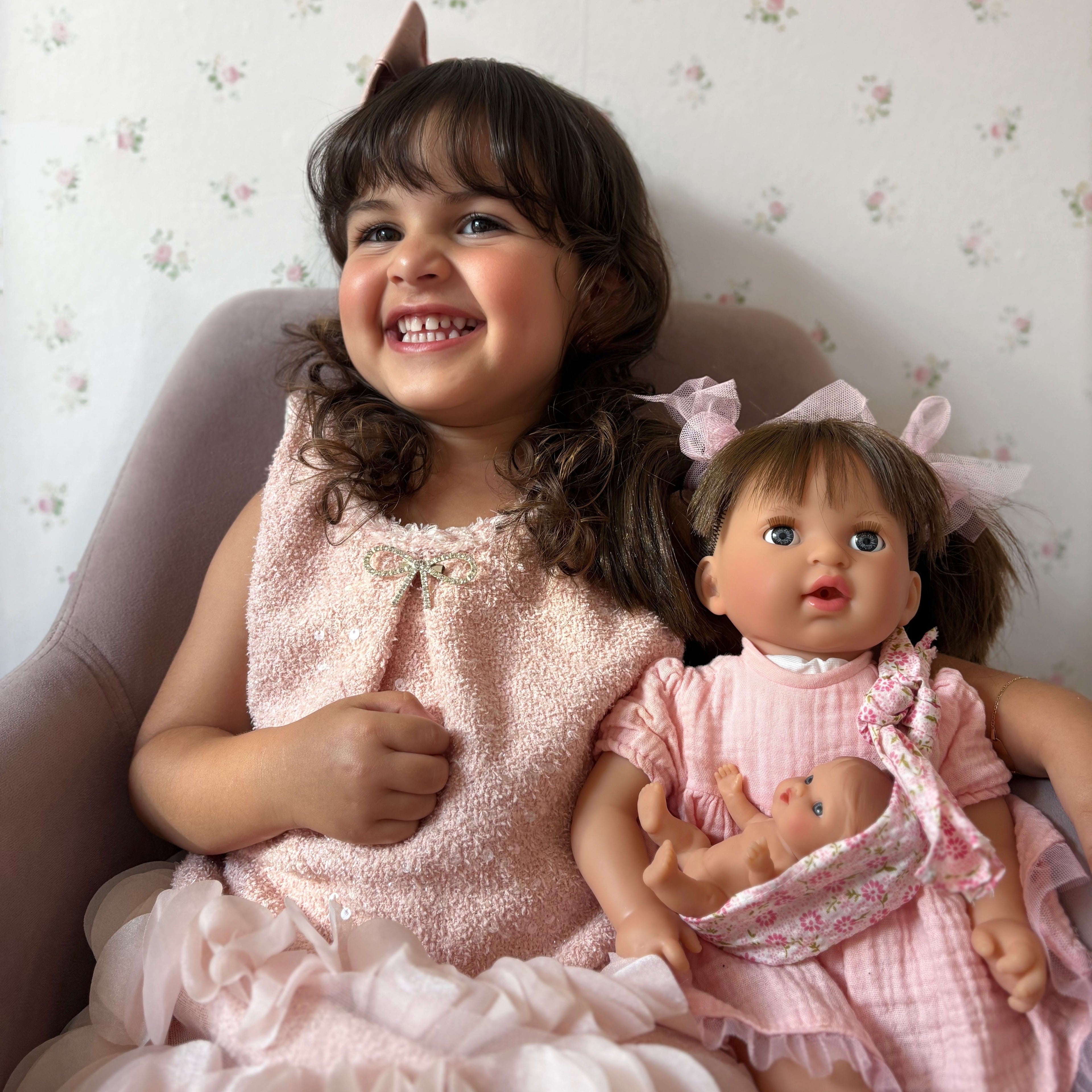 Handcrafted Baby Doll Brunette Alex with Baby by Nines d&
