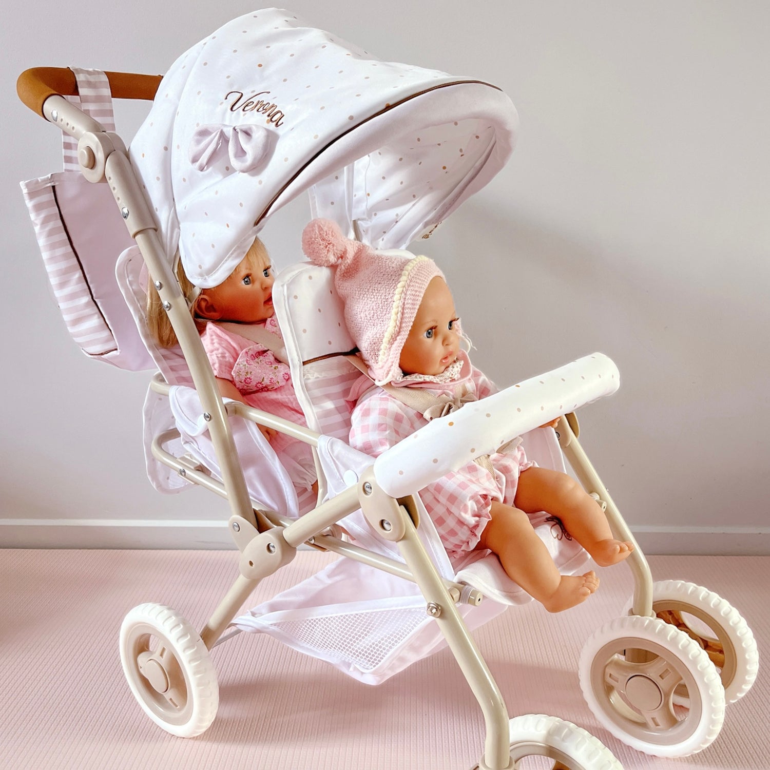 DeCuevas Toys Verona Folding Twin Doll Pram with Bag