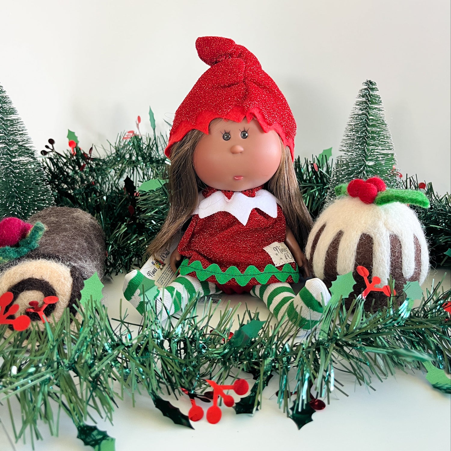 Handcrafted Collectible Little Mia Christmas Chocolate Pudding Doll by Nines D&