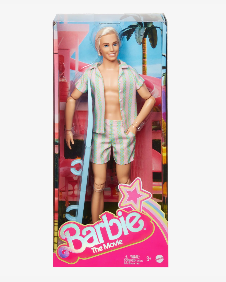 Barbie the Movie Ken Doll Wearing Pastel Striped Beach Matching Set - Dolls and Accessories